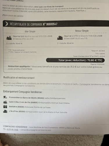 À vendre 2 billets adultes 