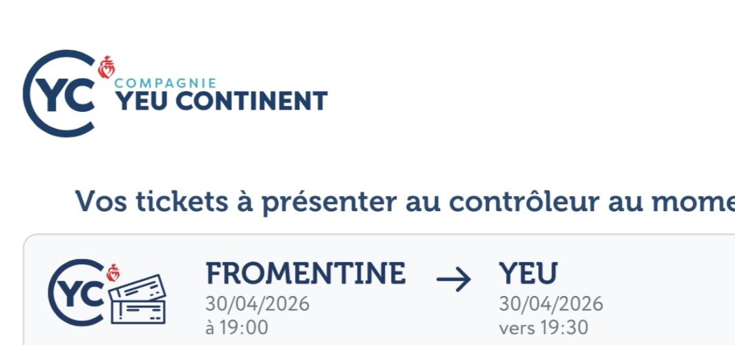 Billets Fromentine île D’yeu week-end du 1er mai